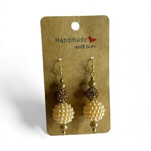 Handmade Beaded Earrings in Cream and Brown